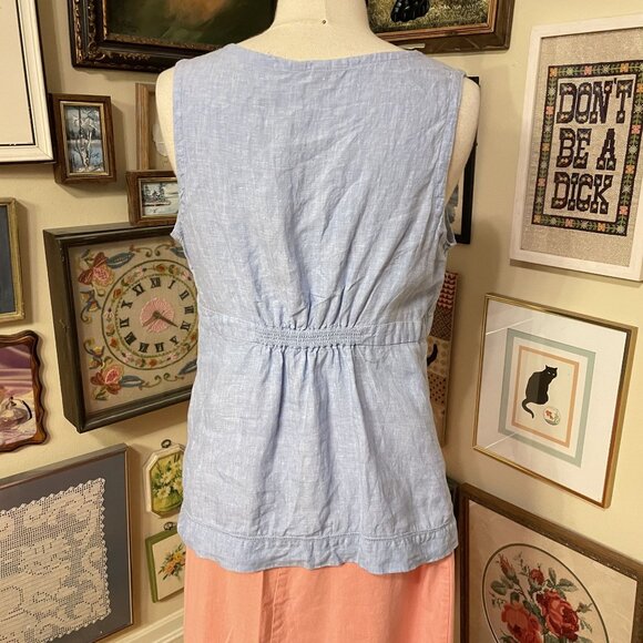Lands End Womens Sleeveless Linen Blouse Size 14 Light Blue - Picture 4 of 6